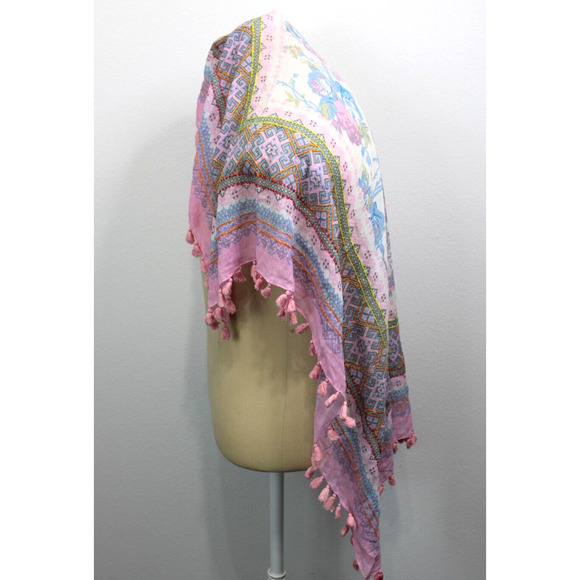 Aratta Silent Journey Scarf Floral Embroidered Tassel 40" Square - Picture 5 of 12